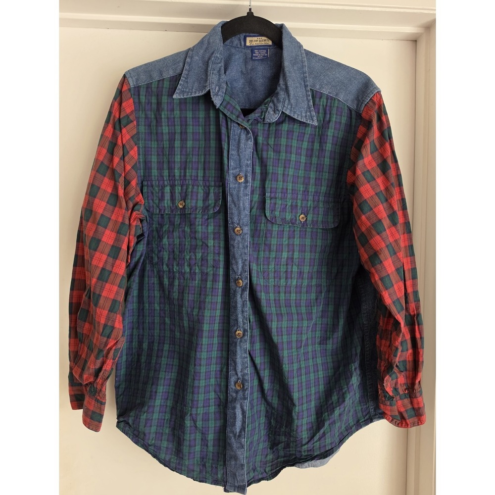 Vintage Ruff Hewn Men's Button-Down Shirt Size M Long Sleeve Mixed Plaid Cotton